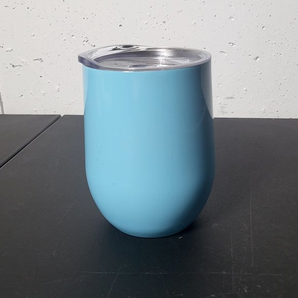 Stainless Steel Blue Floral Wine Tumbler with Lid Pastel Drinkware Cup - Picture 2 of 7